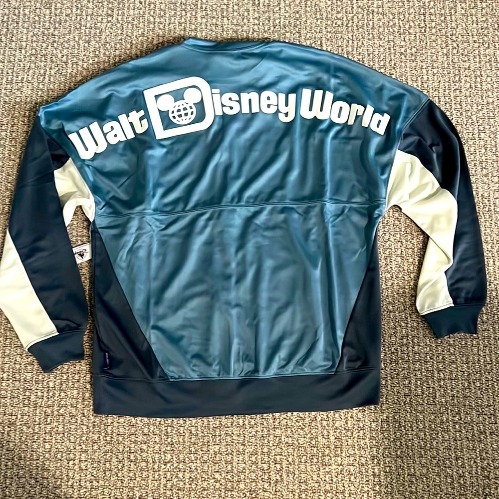 New Mickey Spirit Jersey Track Jacket Blue White Walt Disney World Zip Up Top